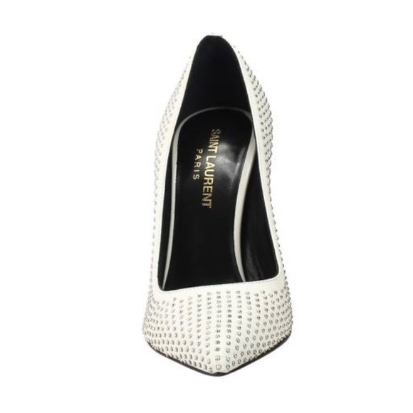 Saint Laurent Studded White Leather Classic Paris Pumps YSL Sz. 35 US Sz. 5 - Picture 8 of 17